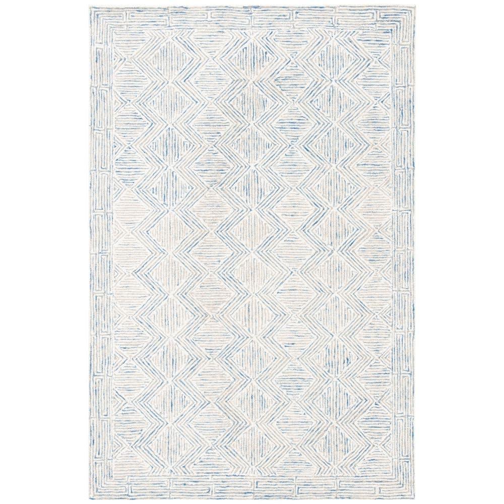 Handmade Ivory and Blue Wool Geometric Accent Rug 2' x 3'