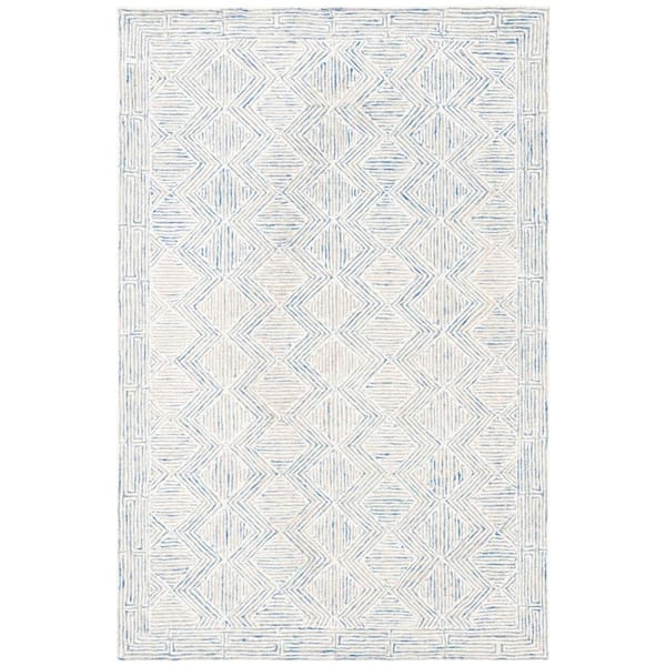 SAFAVIEH Micro-Loop Blue/Ivory Doormat 2 ft. x 3 ft. Striped Chevron Area Rug