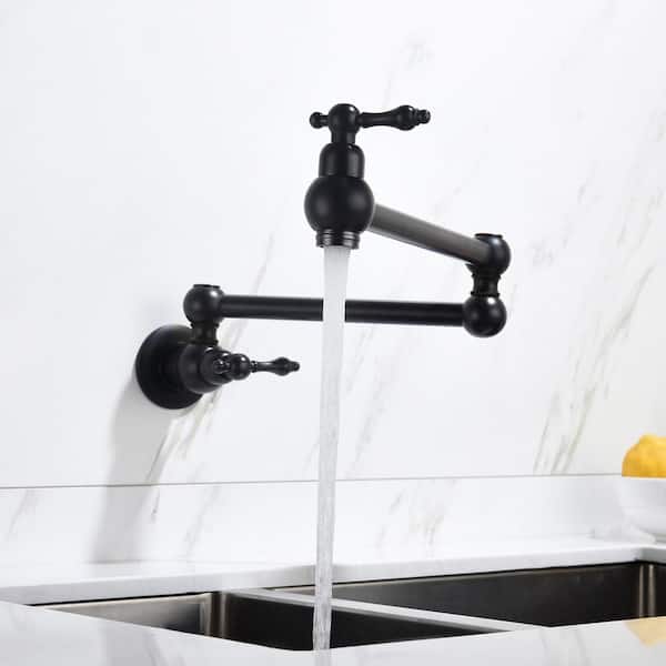 Wall Mounted Pot Filler with Double Lever Handles in Matte Black