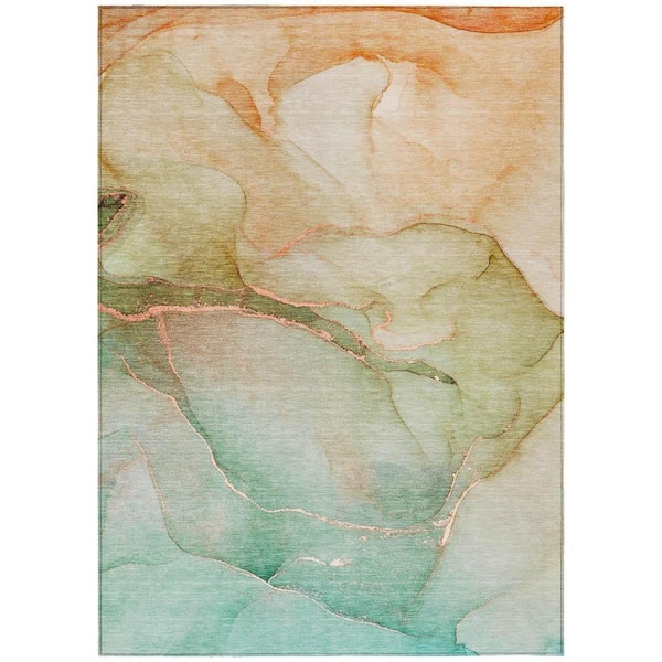 Teal 10 ft. x 14 ft. Abstract Indoor / Outdoor Area Rug