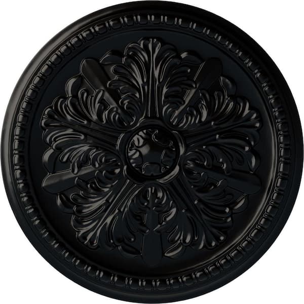 Ekena Millwork 16-7/8" x 1-1/2" Swindon Urethane Ceiling Medallion (Fits Canopies upto 2-7/8"), Hand-Painted Jet Black
