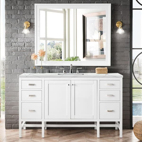 James Martin Vanities Addison 48 in. W x 39 in. H Framed Rectangular Wall Bathroom Vanity Mirror in Glossy White