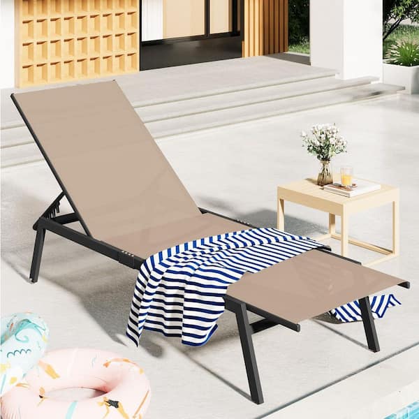 AECOJOY Outdoor Patio Adjustable Chaise Lounge Chairs with Wheels and Adjustable 5-Position Recliner in Beige, 4 PCS