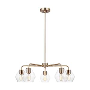 Jett 5-Light Satin Brass Transitional Indoor Dimmable Chandelier with Clear Glass Shades