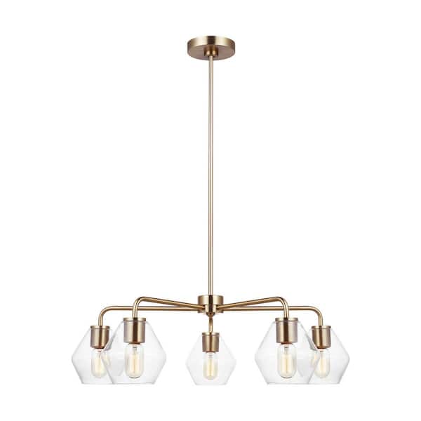 Jett 5-Light Satin Brass Transitional Indoor Dimmable Chandelier with Clear Glass Shades