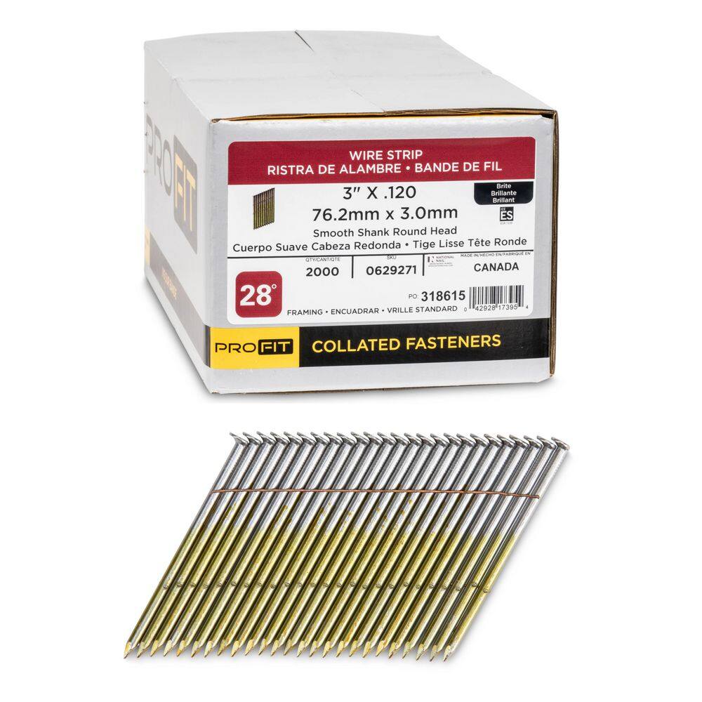 3 in. x 0.120 28° Bright Smooth Shank Wire Strip Framing Nails (2000-Per Box) price history on PriceWatchPro