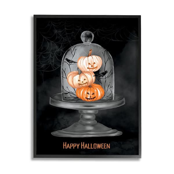 Stupell Industries Halloween Pumpkins and Crows by Amy Hall 1 Piece Framed Graphic Print Typography Poster Art Print 14 in. x 11 in.
