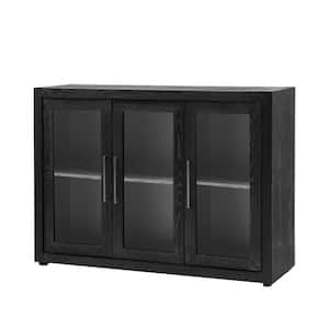 48 in. W x 15.7 in. D x 35.4 in. H Black Linen Cabinet with 3 Glass Doors and Adjustable Shelves