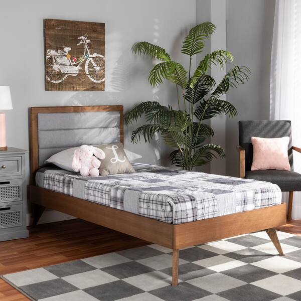 Baxton Studio Linn Light Grey and Walnut Brown Twin Platform Bed