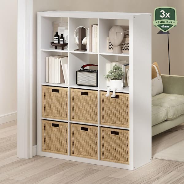 Cubicle 43.34 in. Tall White Wood 12-Shelf Cube Bookcase With Tick Frame