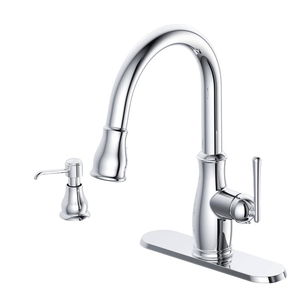 Glacier Bay Kagan Single Handle Pull Down Sprayer Kitchen Faucet with Soap Dispenser in Chrome, Grey