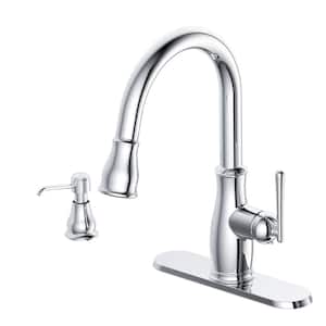 Kagan Single Handle Pull Down Sprayer Kitchen Faucet with Soap Dispenser in Chrome