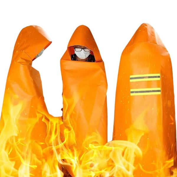 Extra Large Fireproof Glass Fiber Cloak Emergency Fire Blanket Head Protection Kit Orange 72 x 70 in.