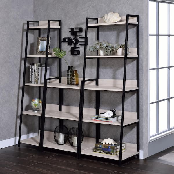 Wendral 38 in. Tall Natural and Black Wood 3-Shelf Standard Bookcase with No Additional Features
