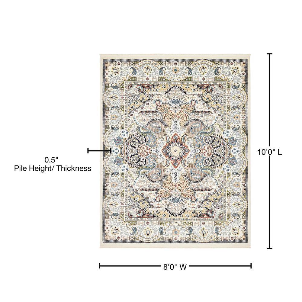 Ivory and Multicolor 8' x 10' Synthetic Rectangular Area Rug