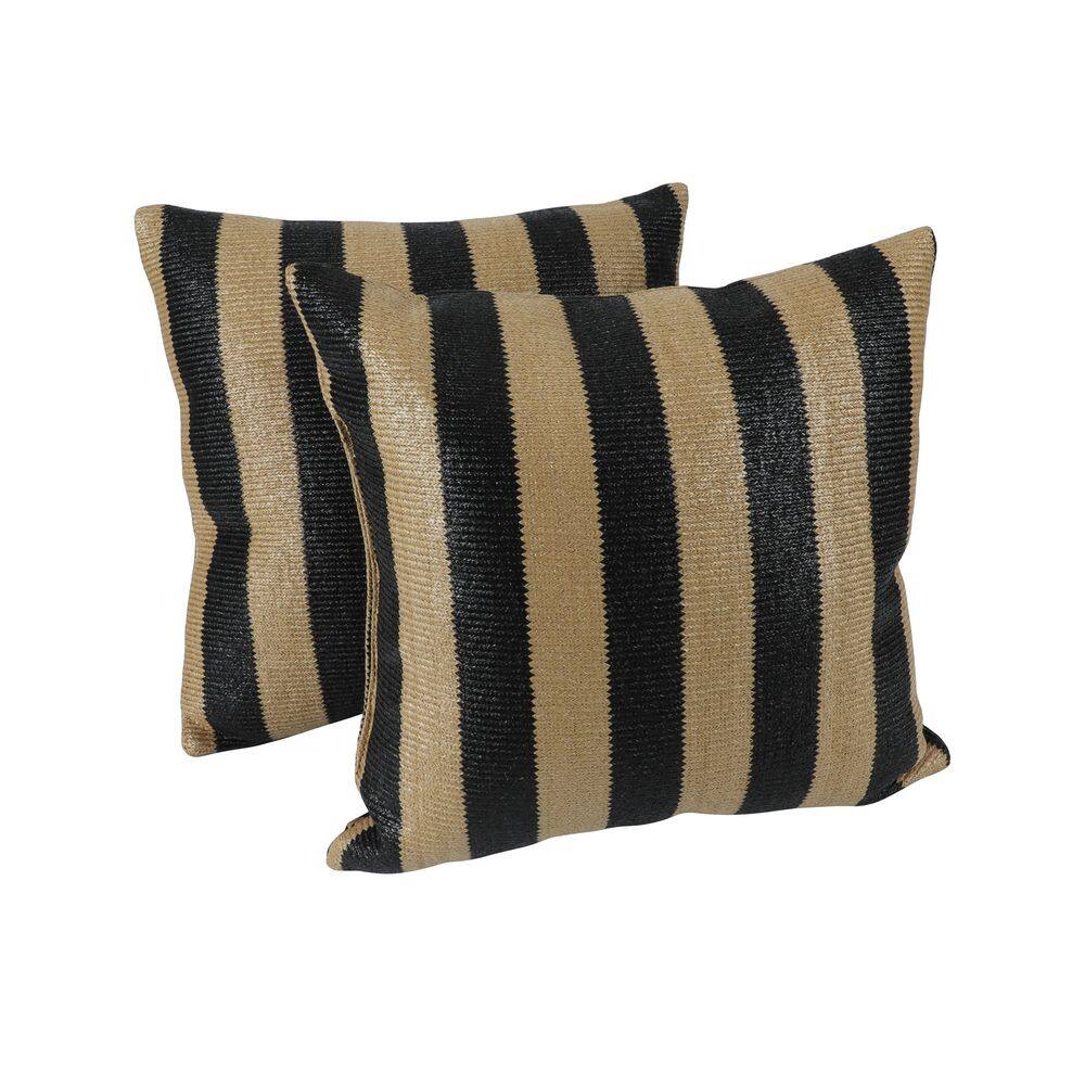 Simulated Straw Weaving 18. in Square Outdoor /Indoor Throw Pillows with Inserts Yellow and Black Stripe (2-Pack) price history on PriceWatchPro