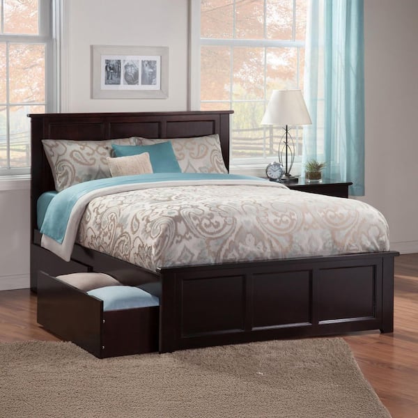 Madison Queen Platform Bed with Matching Foot Board with 2-Urban Bed Drawers in Espresso