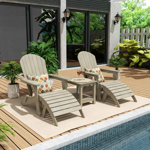 WESTIN OUTDOOR Vineyard Weathered Gray Outdoor 5-Piece Plastic Folding Adirondack Chair with Folding Ottoman and Side Table Set