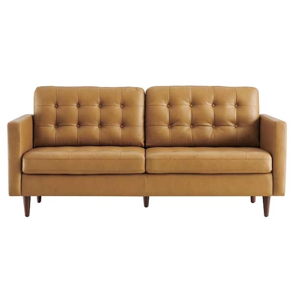 MODWAY Exalt 75 in. W Square Arm Faux Leather Gold Tan Sofa