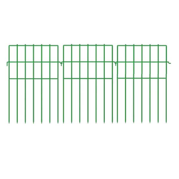 .N/A 17 in. Metal Garden Fence, 25-Panels, Rustproof, No Dig, Green