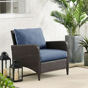 Kiawah Wicker Outdoor Lounge Chair with Blue Cushions