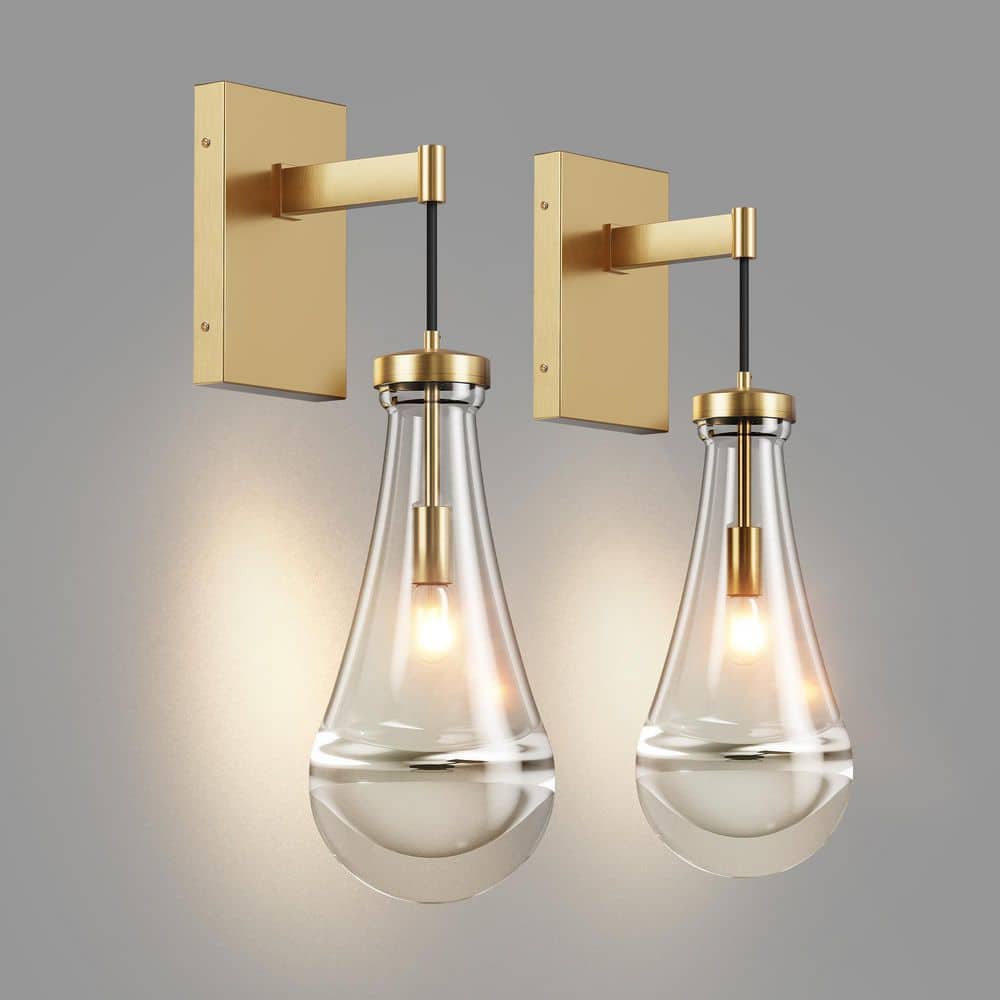 4.5 in. 2-Lights Gold Modern Industrial Smart Home Enabled Wall Sconce with Clear Crystal Shade price history on PriceWatchPro