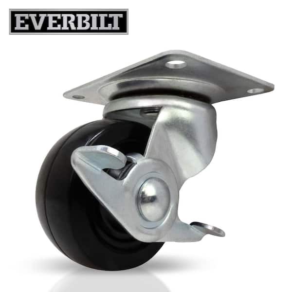 Everbilt 3 in. Black Soft Rubber and Steel Swivel Plate Caster with Locking Brake and 175 lb. Load Rating