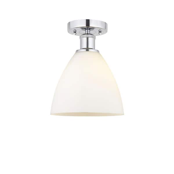 Bristol Glass 7.5 in. 1-Light Polished Chrome Industrial Semi-Flush Mount with Frosted Glass Shade