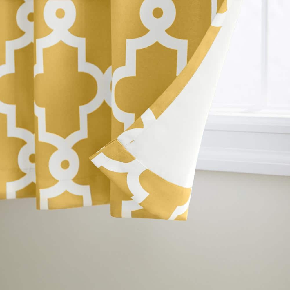 TOWN & COUNTRY EVERYDAY Ironwork Geo Trellis Sateen Indoor Curtains, Room Darkening Blackout, Grommet Top, Energy Efficient, 2-Pack Set, 52"x84", Sundress Yellow
