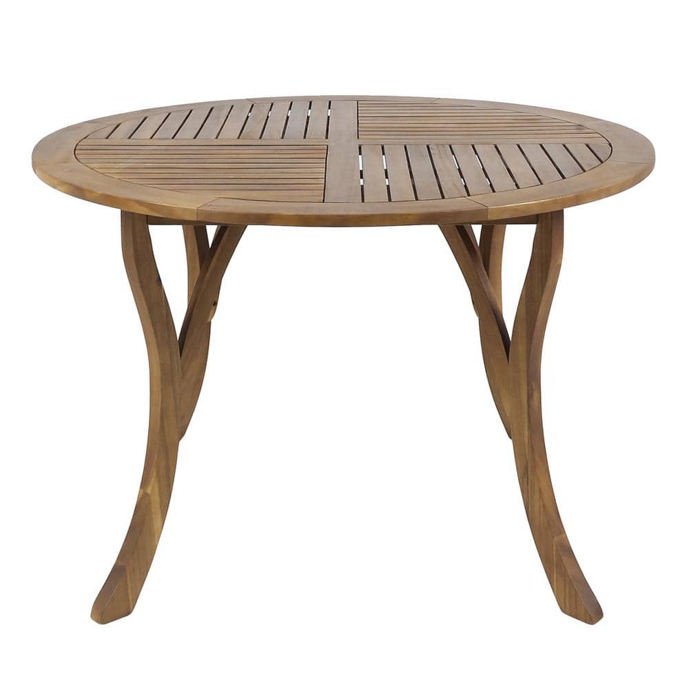 Calm Teak Brown Round Acacia Wood Outdoor Dining Table for 6