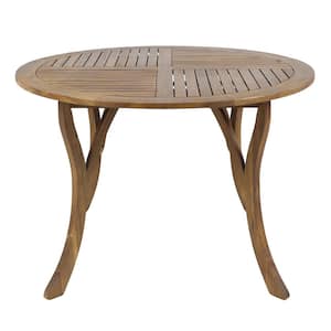 Hermosa Teak Brown Round Wood Outdoor Patio Dining Table