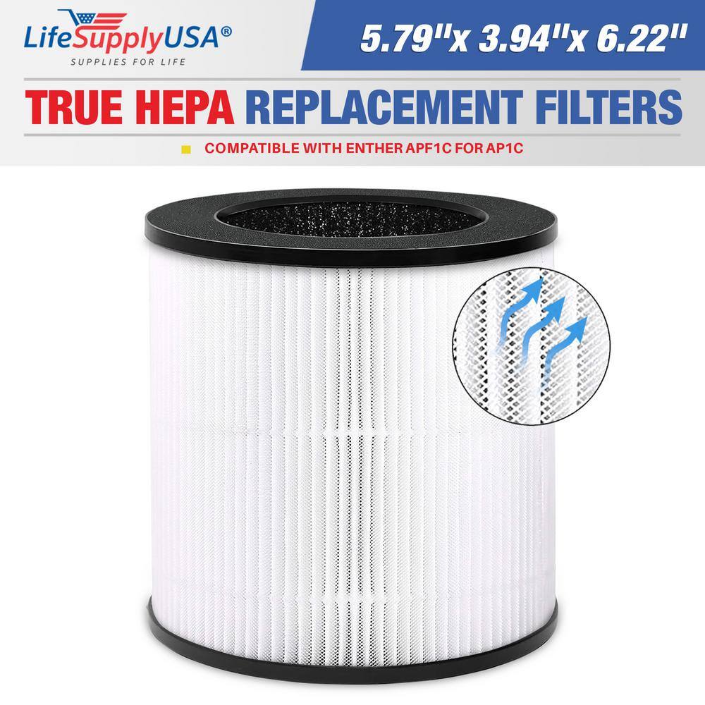 LifeSupplyUSA 3 in 1 True HEPA Air Purifier Replacement Filter plus Pre Filter plus Carbon Filter Compatible w Enther APF1C for AP1C ER808 HD The Home Depot