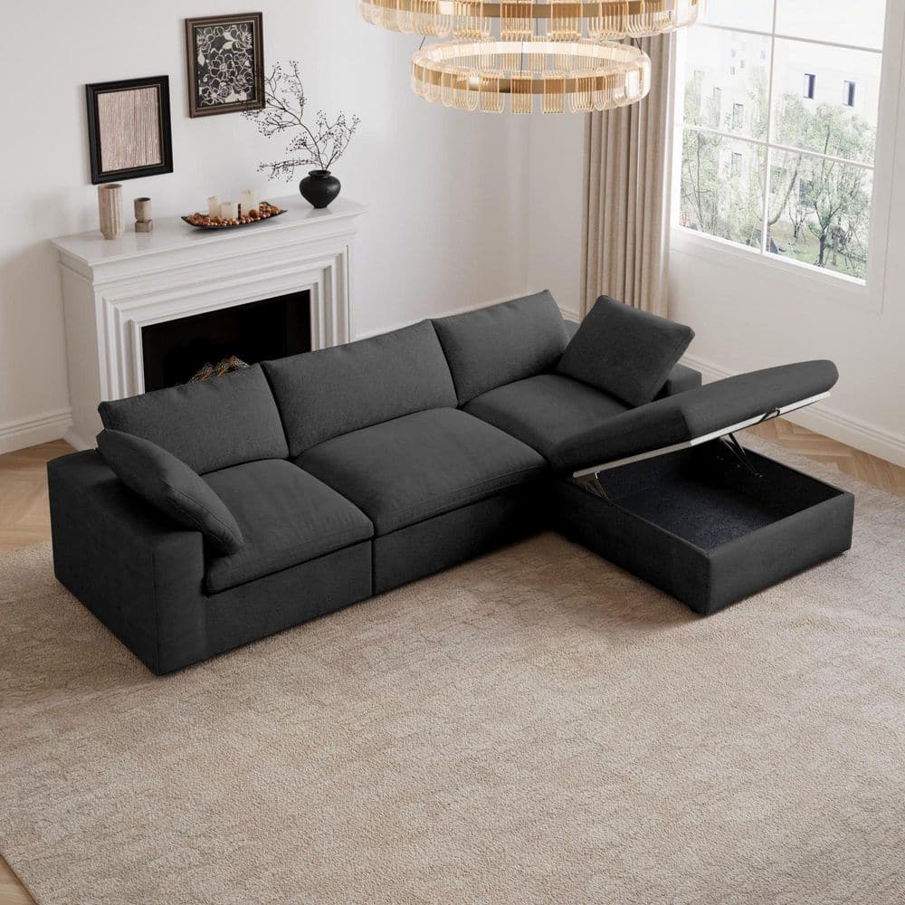J&E Home 118.02. Square Arm Linen 4-Piece L Shaped Free
