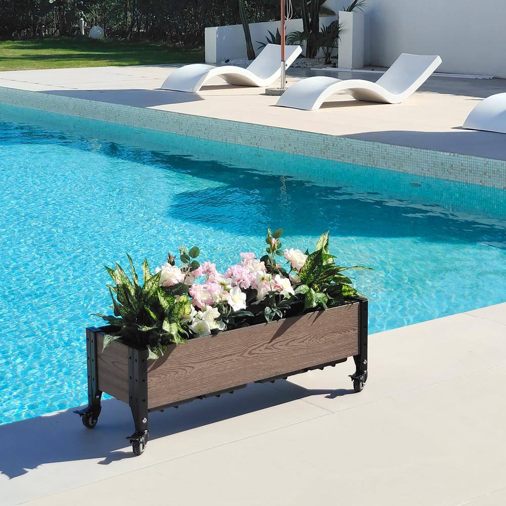 Brown Composite Rolling Planter Box with Black Frame