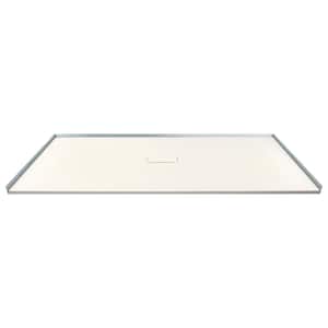 Zero Threshold 63 in. L x 35.5 in. W Customizable Threshold Alcove Shower Pan Base with Center Drain in Cameo