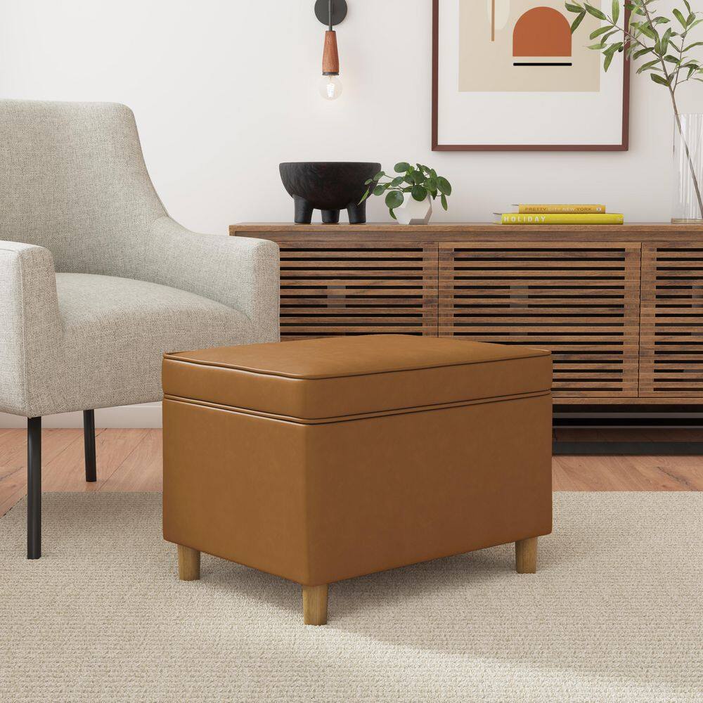 Homepop Carmel Faux Leather Dinah 24 in. Ottoman with Storage