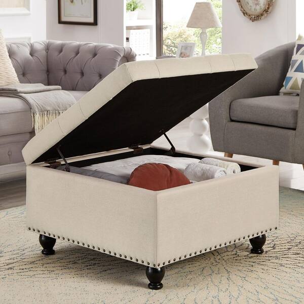 Noble House Horizon Beige Linen Upholstered Modern Square