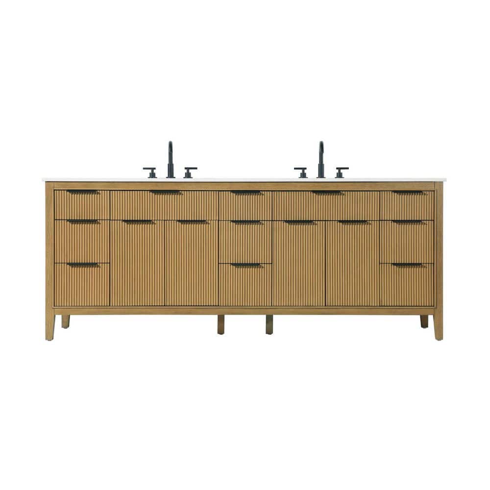 84 in. Double Sink Freestanding Honey Teak Bath Vanity with Marble White Engineered Marble Top price history on PriceWatchPro