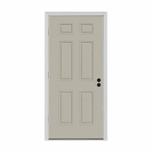 36 in. x 80 in. 6-Panel Desert Sand Painted Steel Prehung Right-Hand Outswing Front Door w/Brickmould