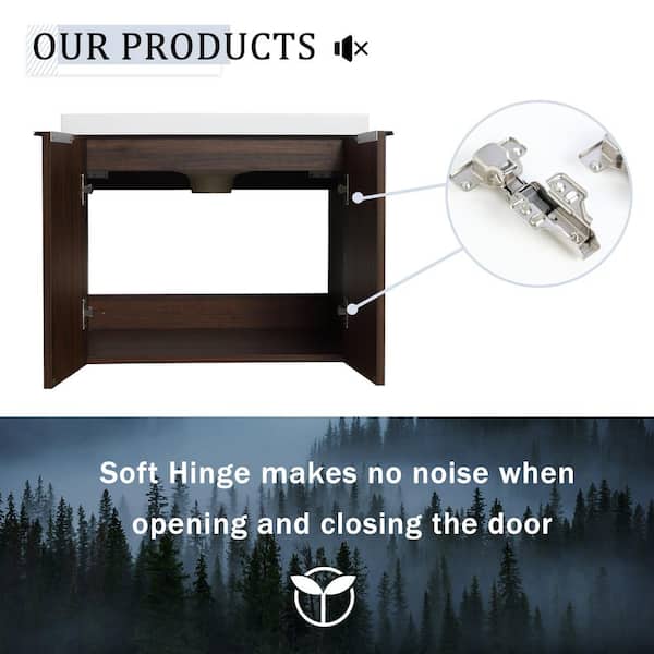 59.2 in.x 18.1 in.x 19.3 in. California Walnut Wall Mounted Plywood Bathroom Vanity with Sink and 1-Small Storage Shelf
