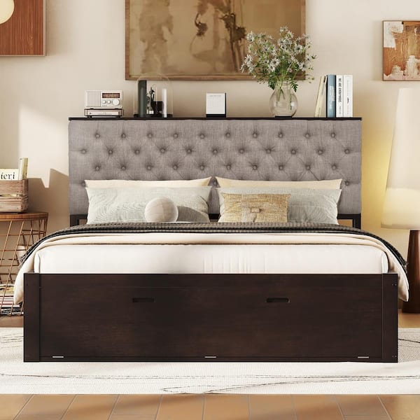 Espresso bed frame with storage discount