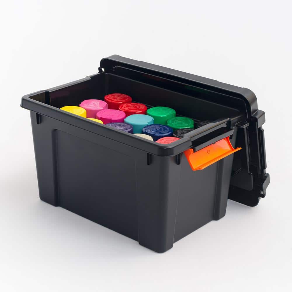 22 Qt. Black Heavy-Duty Stackable Storage Bin Set of 4