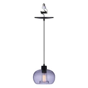 Instant Pendant Light 6 In. Matte Black Recessed Light Conversion Kit with Seeded Smoke Glass Globe Shade