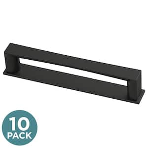 Geometric Square Backplate 5-1/16 in. (128 mm) Modern Matte Black Cabinet Handle Drawer Bar Pulls (10-Pack)