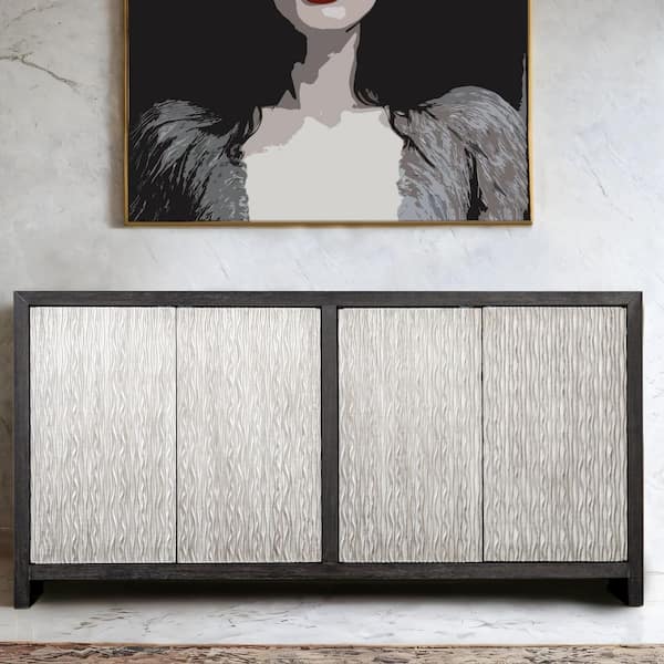 Furniture of America Sollo Weathered Black and Silver Wood 72 in. Buffer Server with Metal Legs