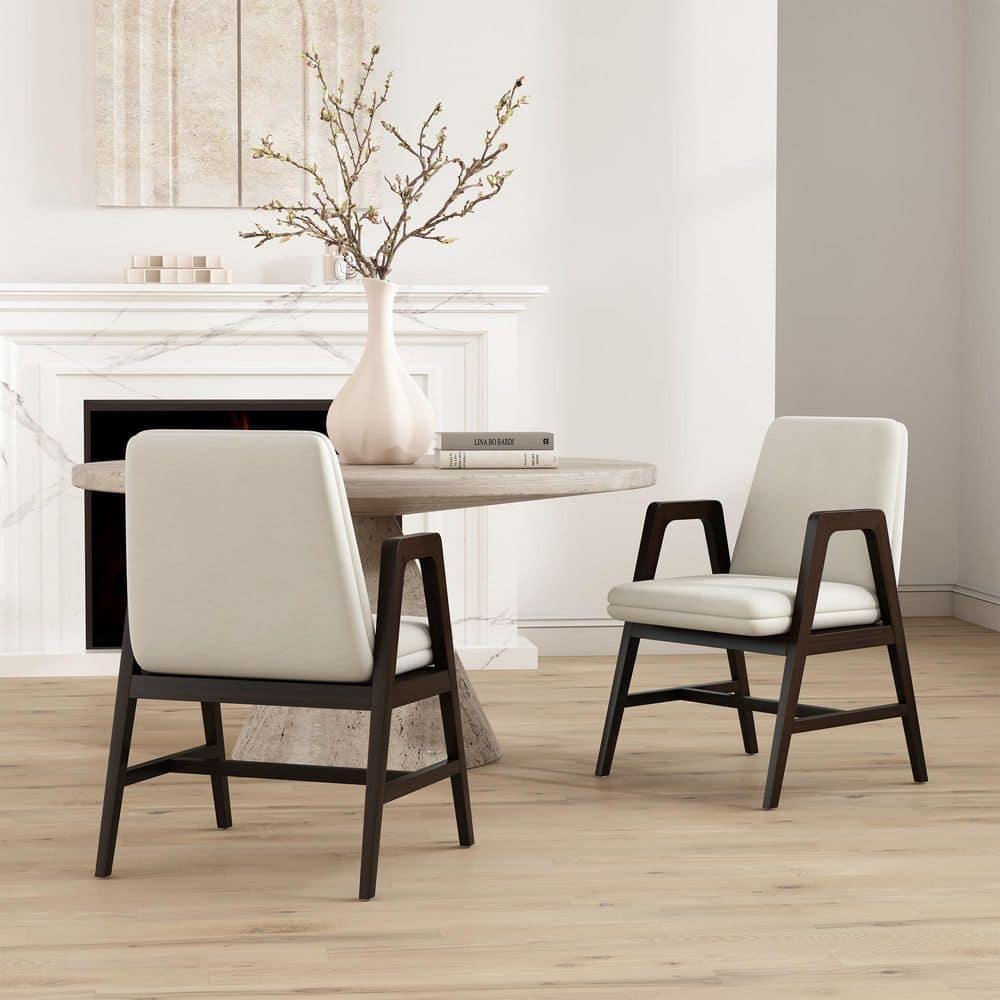 Stella Modern Cream Velvet Upholstered Dining Arm Chair (Set of 2)