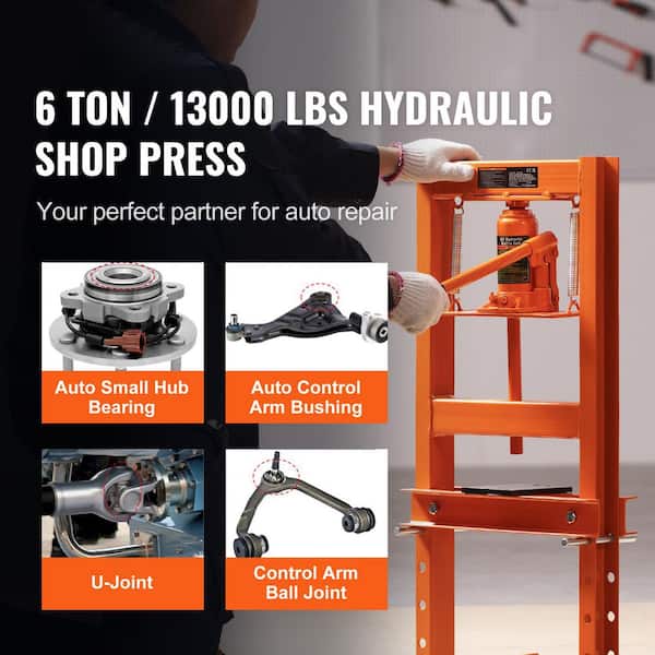 Hydraulic Shop Press, 6 Ton H-Frame Hydraulic Garage/Shop Floor Press, Adjustable Shop Press with Press Plates
