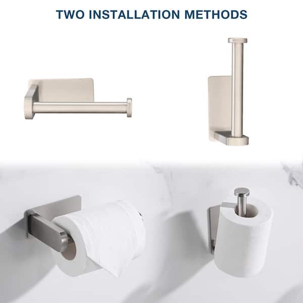 Modern Wall-Mount Single Post Toilet Paper Holder in Brushed Nickel Stainless Steel, Rustproof Adhesive