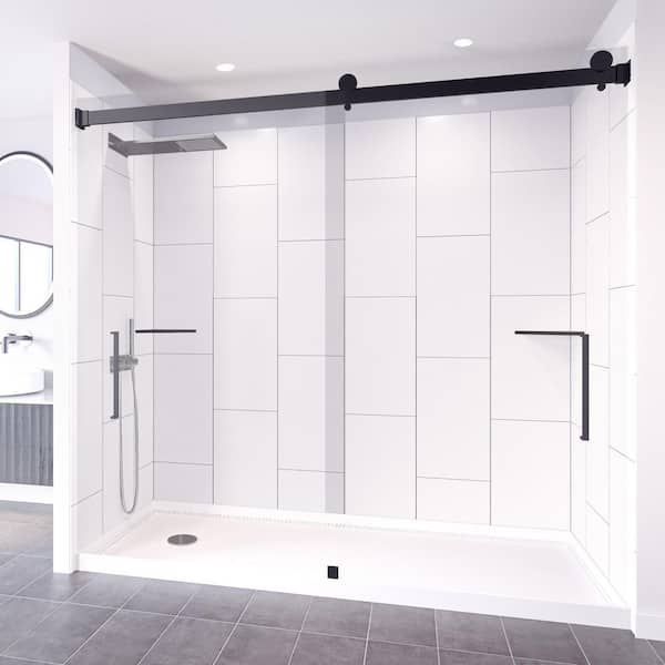 NuVo Winter White-Tetherow 60 in. x 30 in. x 83 in. Base/Wall/Door Rectangular Alcove Shower Stall/Kit Matte Black Left