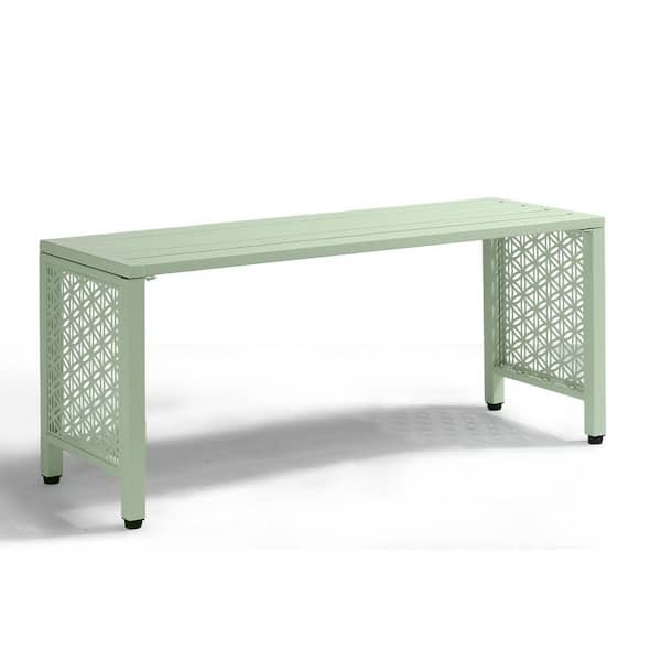 39.3 in. Green Metal Outdoor Ottoman Bench